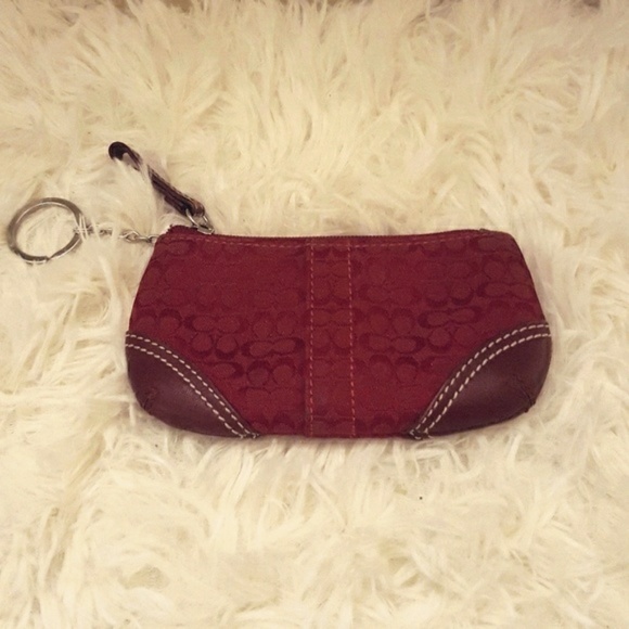 COACH Signature Red Change Purse w/ Key Ring - Picture 5 of 8